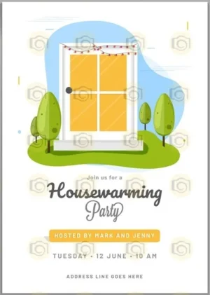Housewarming Party Invitation Template Featuring Warm Colors And Decorative Elements For A Welcoming Atmosphere